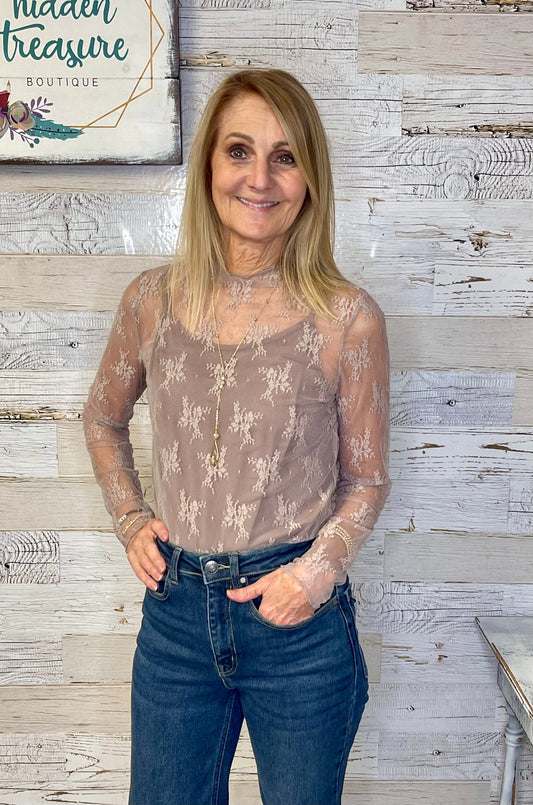 Lace Mesh Top - Taupe