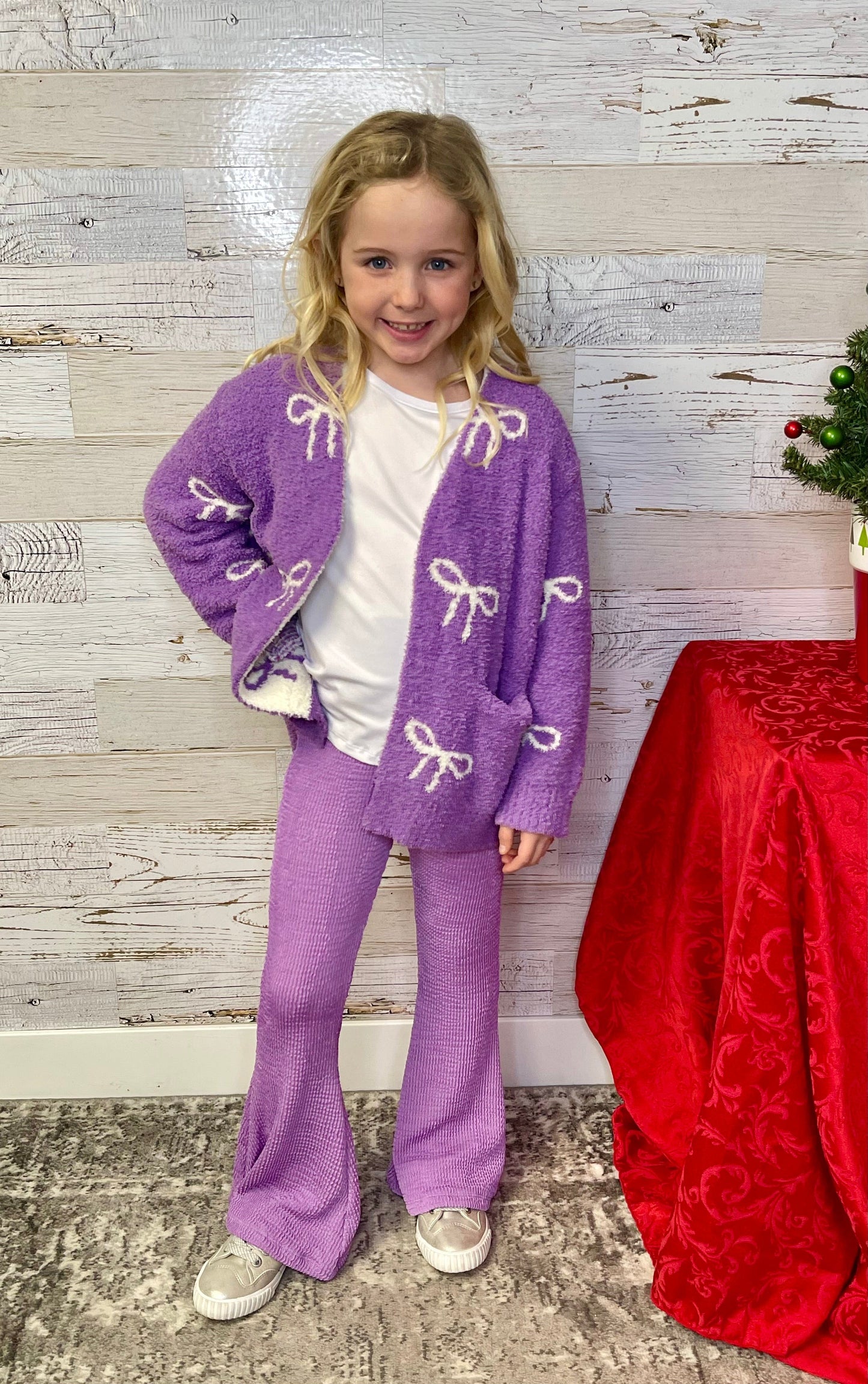 Lilac Bow Cozy Cardigan