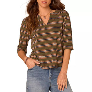 Split Neck 3/4 Sleeve Top