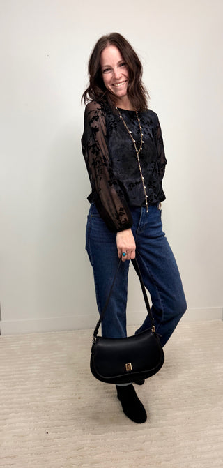 Bubble Hem Black Printed Blouse
