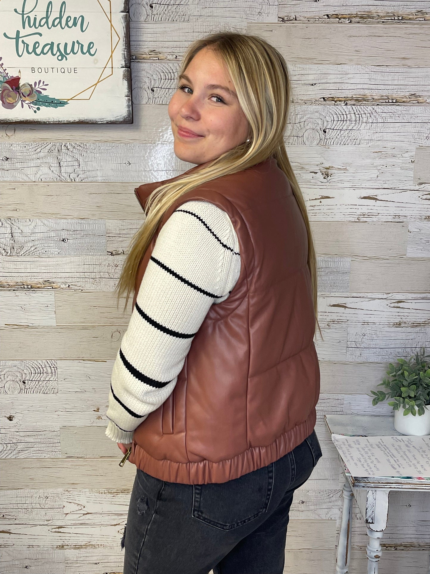 Butter Faux Leather Puffer Jacket/Vest