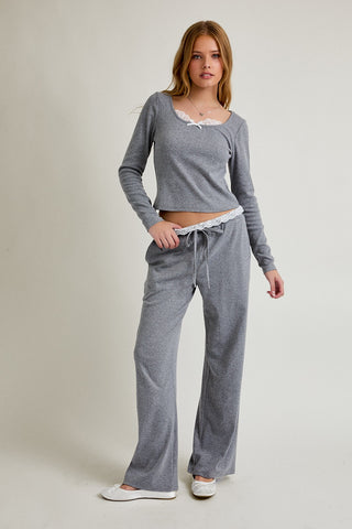 Lace Trim Heather Grey Lounge Set