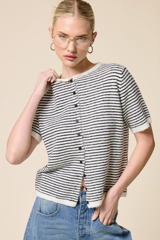 Soft Short Sleeve Stripe Cardigan
