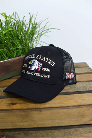 250th Anniversary USA Trucker Cap: Black - Shop Hidden Treasure Boutique