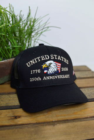 250th Anniversary USA Trucker Cap: Black - Shop Hidden Treasure Boutique
