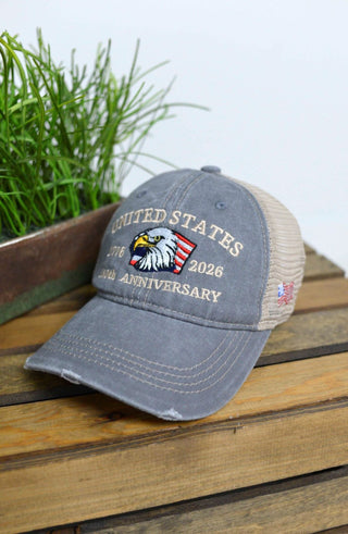 250th Anniversary USA Trucker Hat: Light Grey - Shop Hidden Treasure Boutique