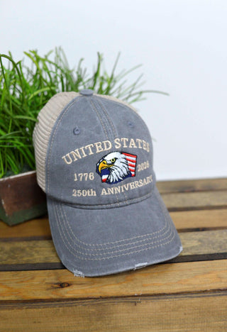 250th Anniversary USA Trucker Hat: Light Grey - Shop Hidden Treasure Boutique