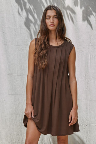 Pleated Brown Tank Dress