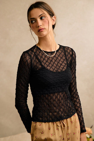Romantic Floral Lace Top - Black