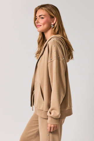 Washed Taupe Stud Zip Up