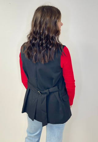Belted Black Button Vest