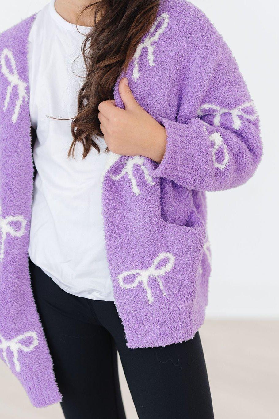 Lilac Bow Cozy Cardigan