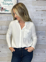 Stretch-Fit Button Up Top-Ivory