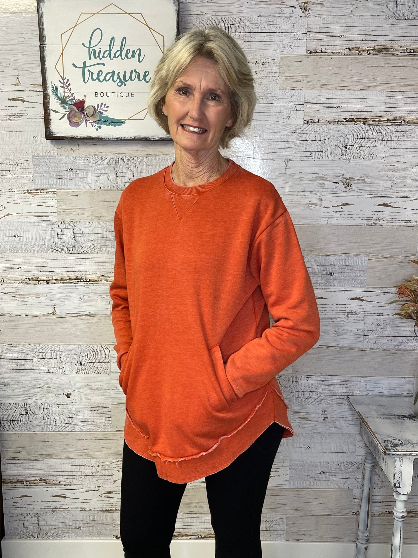 Washed Orange Tunic Sweatshirt