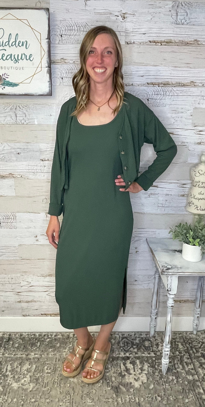 Green Ribbed Dress Set