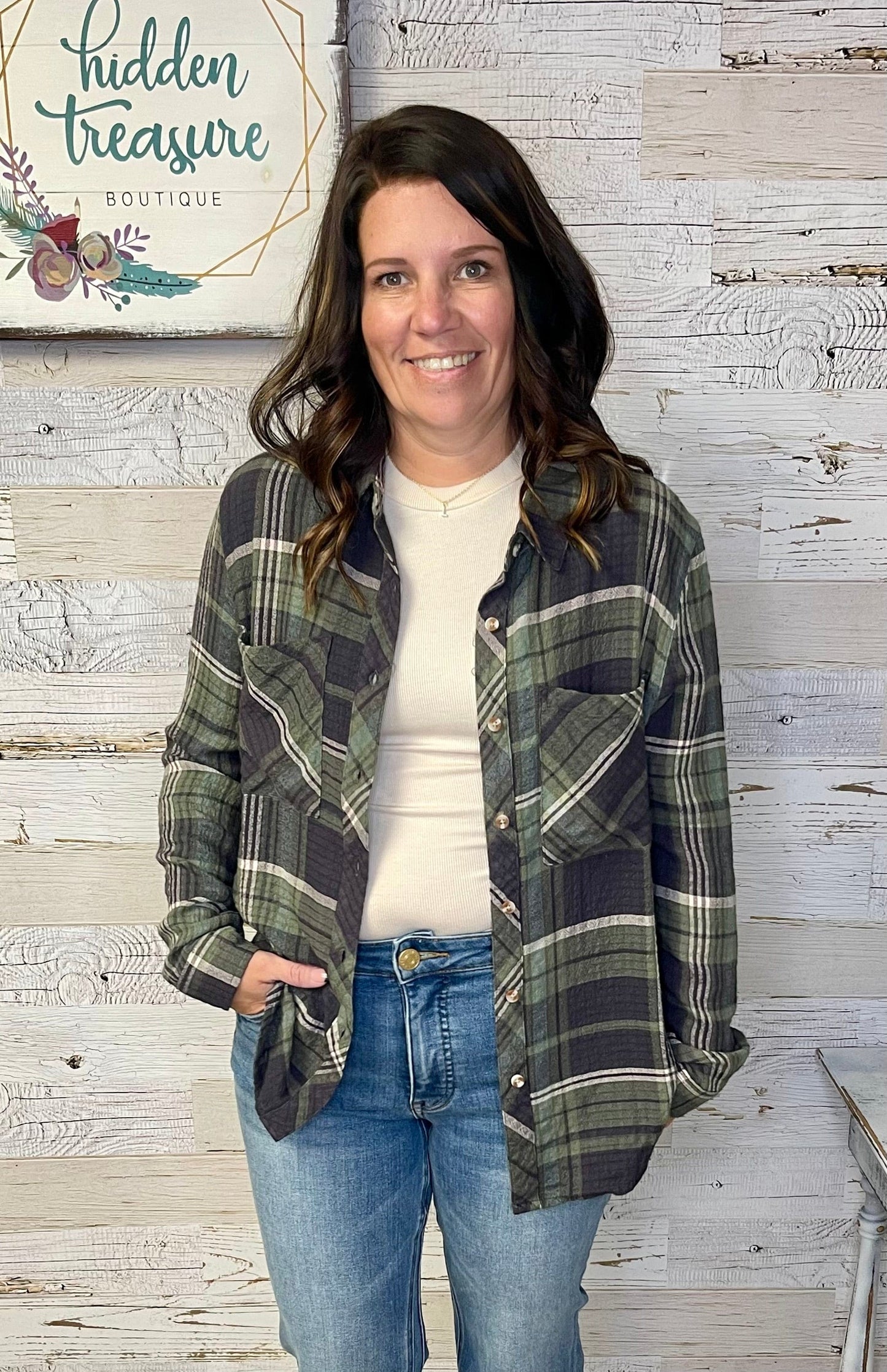 Favorite Button Up - Olive Plaid