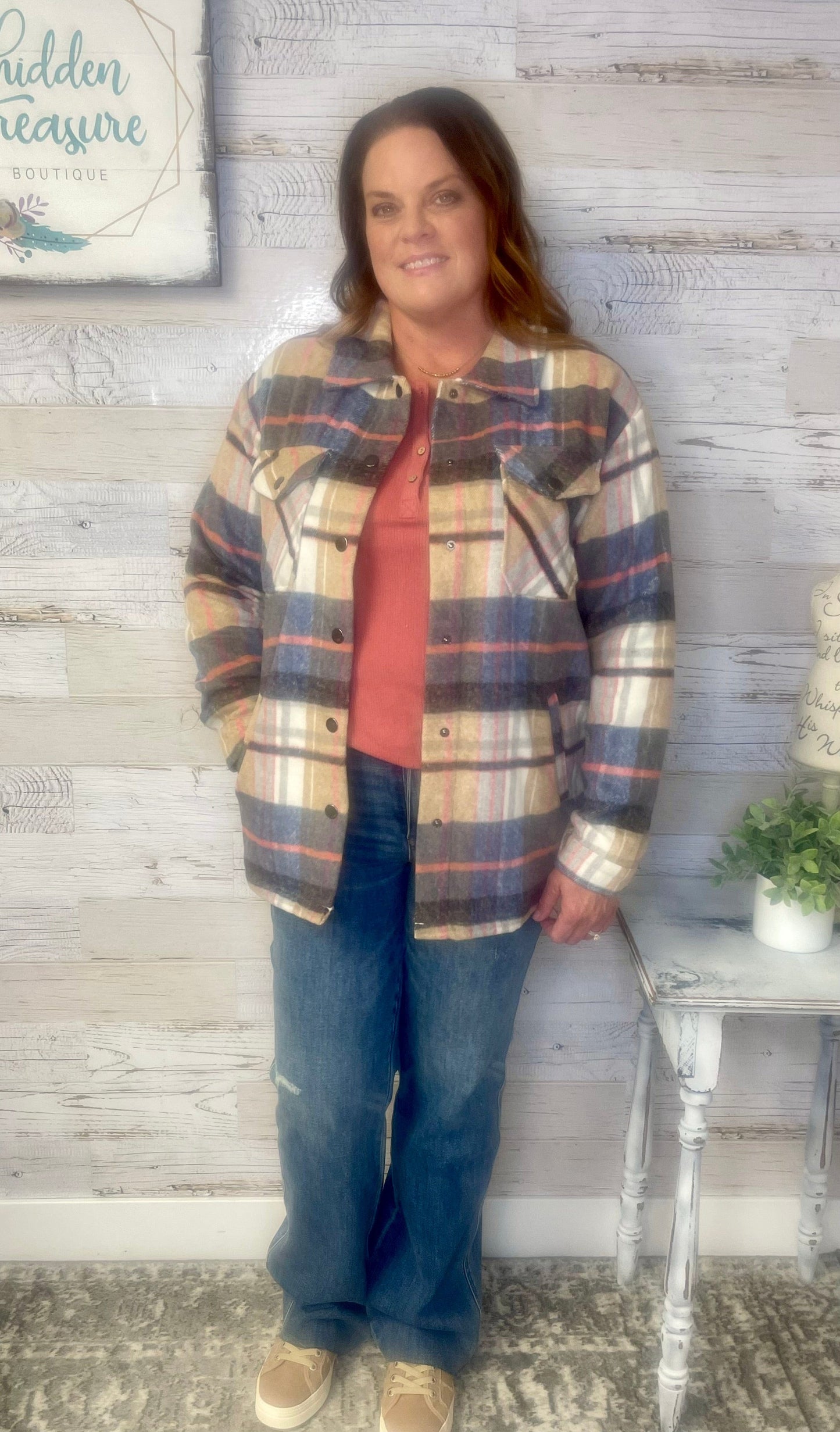 Norah Blue/Tan Plaid Shacket