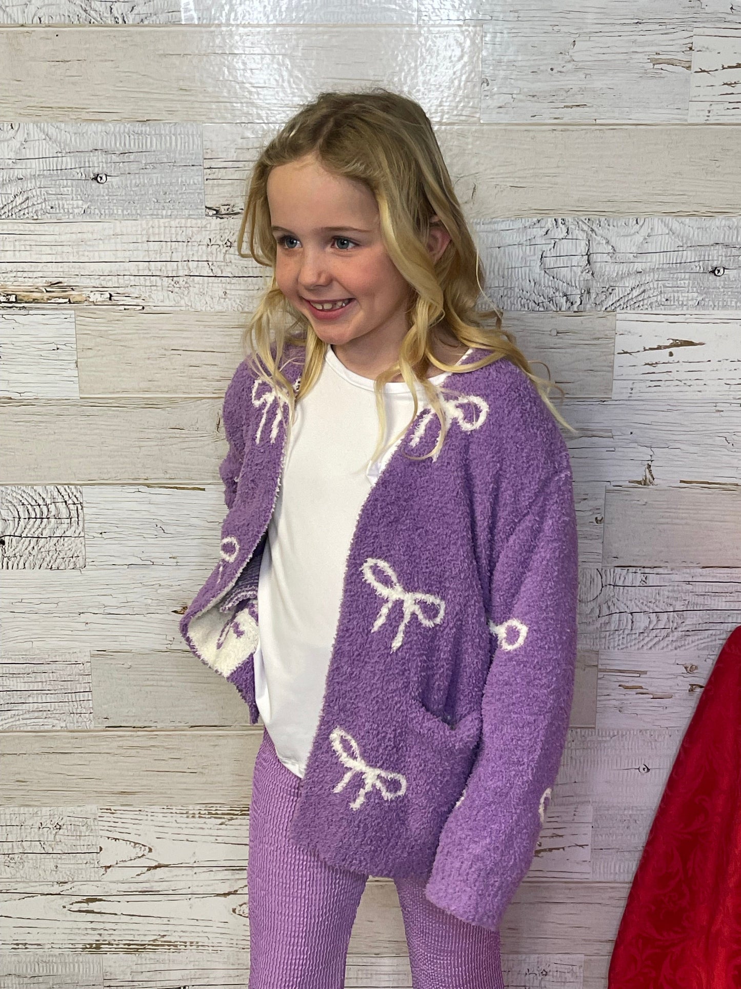 Lilac Bow Cozy Cardigan