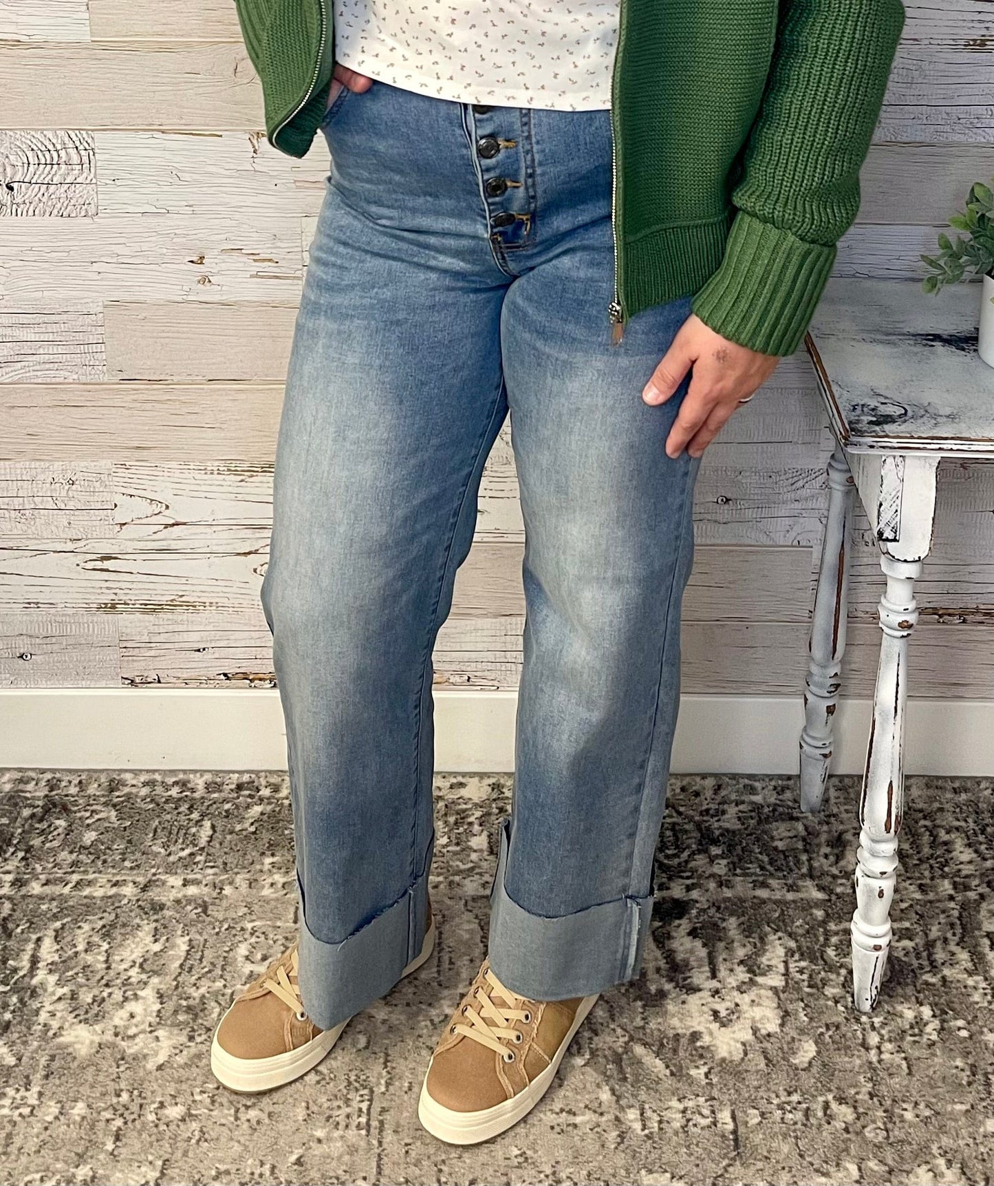 Straight Leg Cuffed Jeans