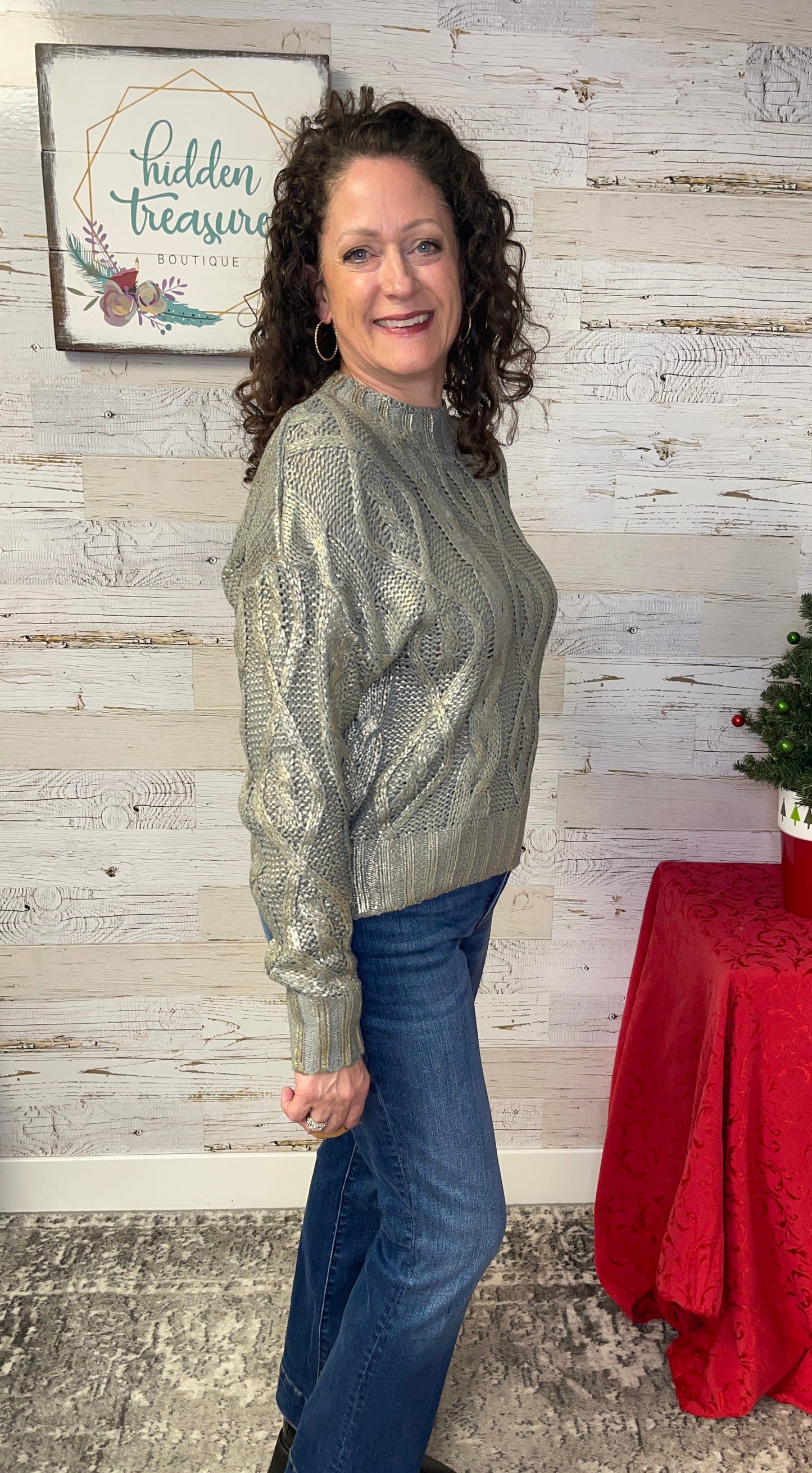 Foiled Cable Knit Sweater