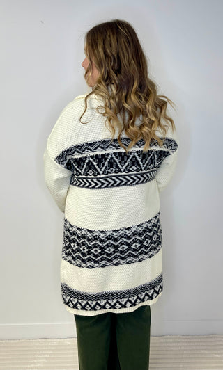 aztec cream and black shawl cardigan