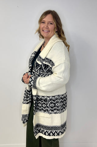 aztec cream and black shawl cardigan