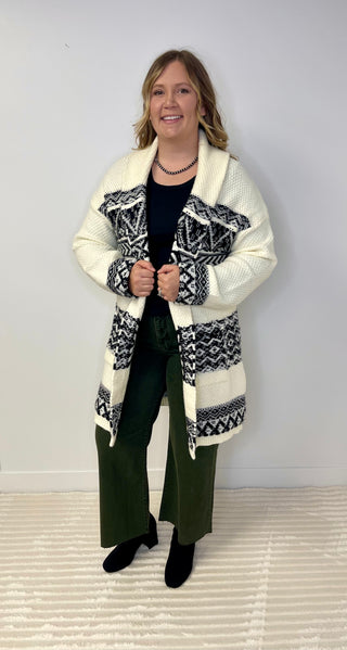 aztec cream and black shawl cardigan