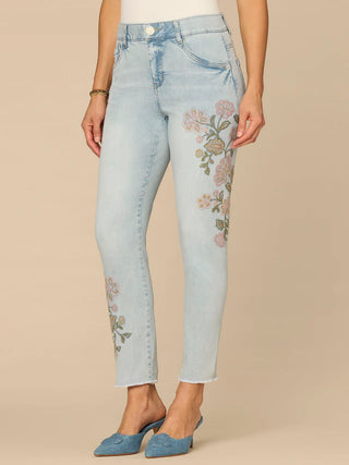 Floral Embroidered Ankle Skimmer Jeans