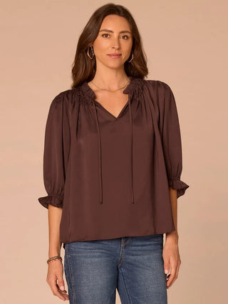 Split Neck Brown Blouse