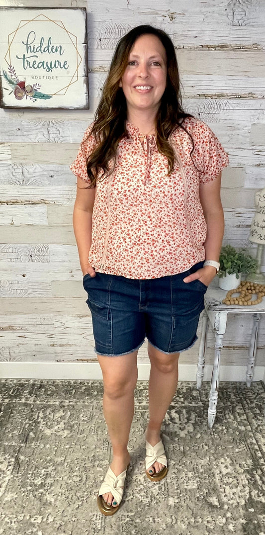 Red Floral Sheer Top