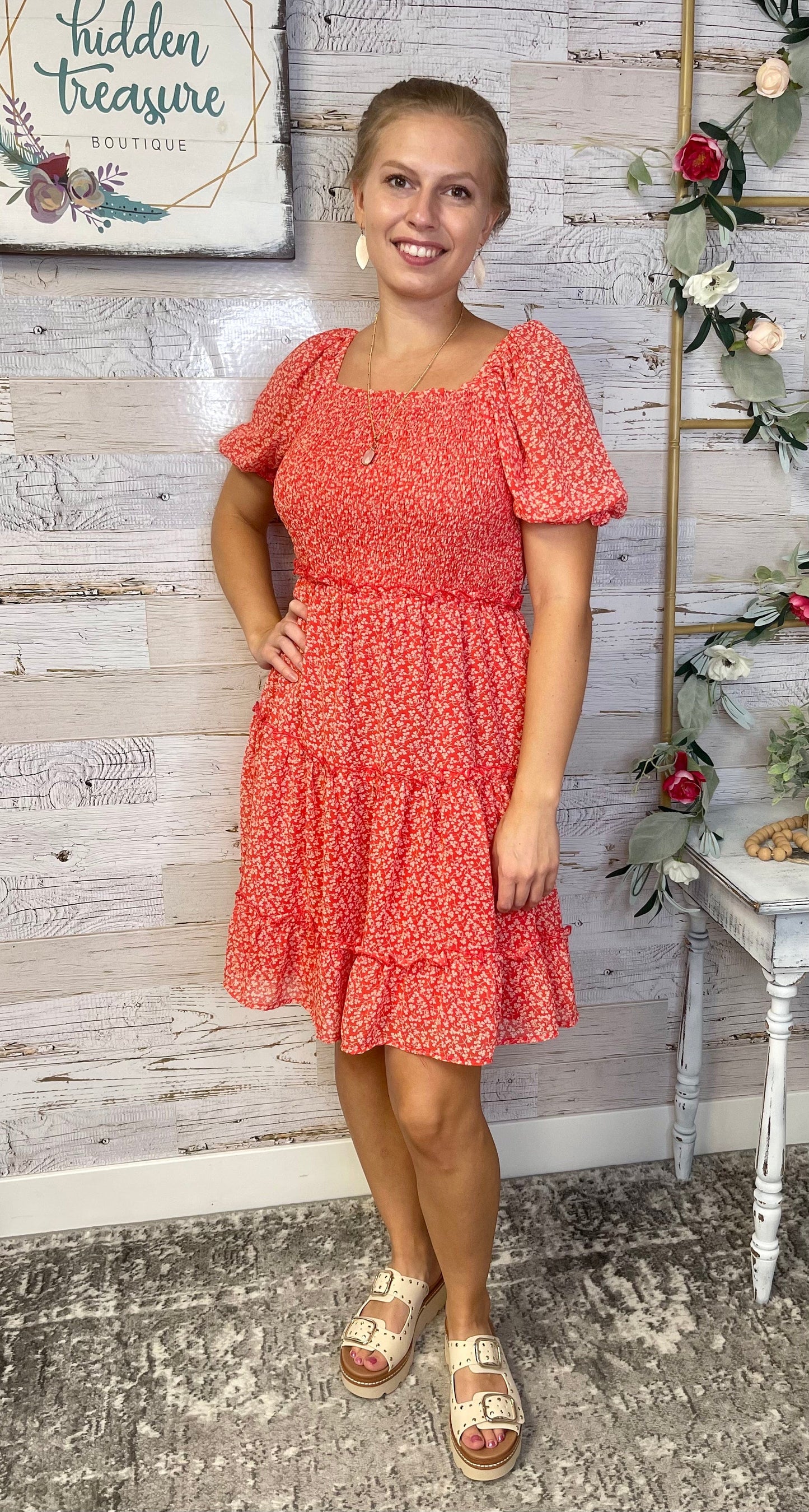 Roxanne Red Floral Dress