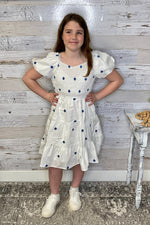 Blue Daisy White Dress