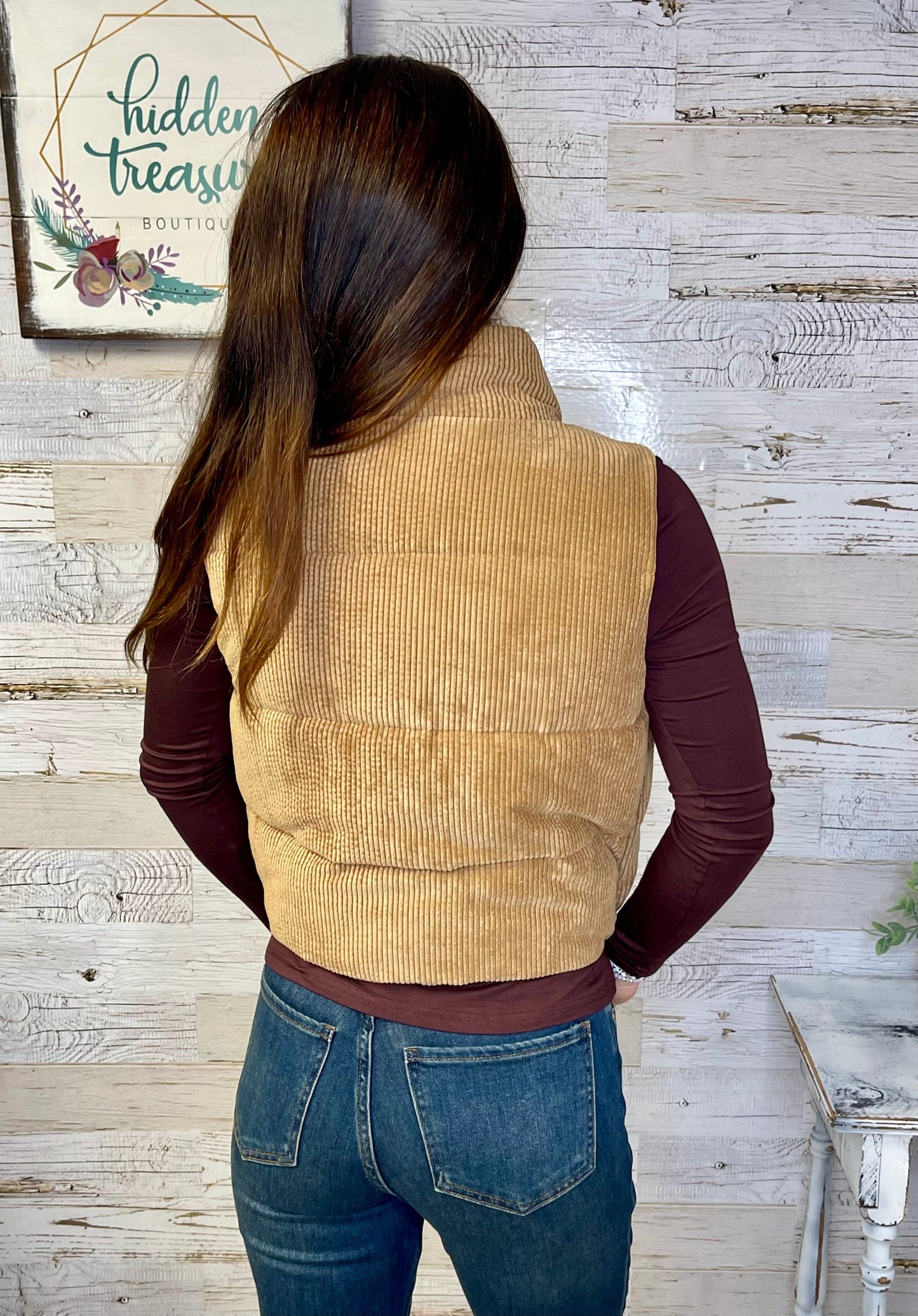 Corduroy Puffer Vest - Camel