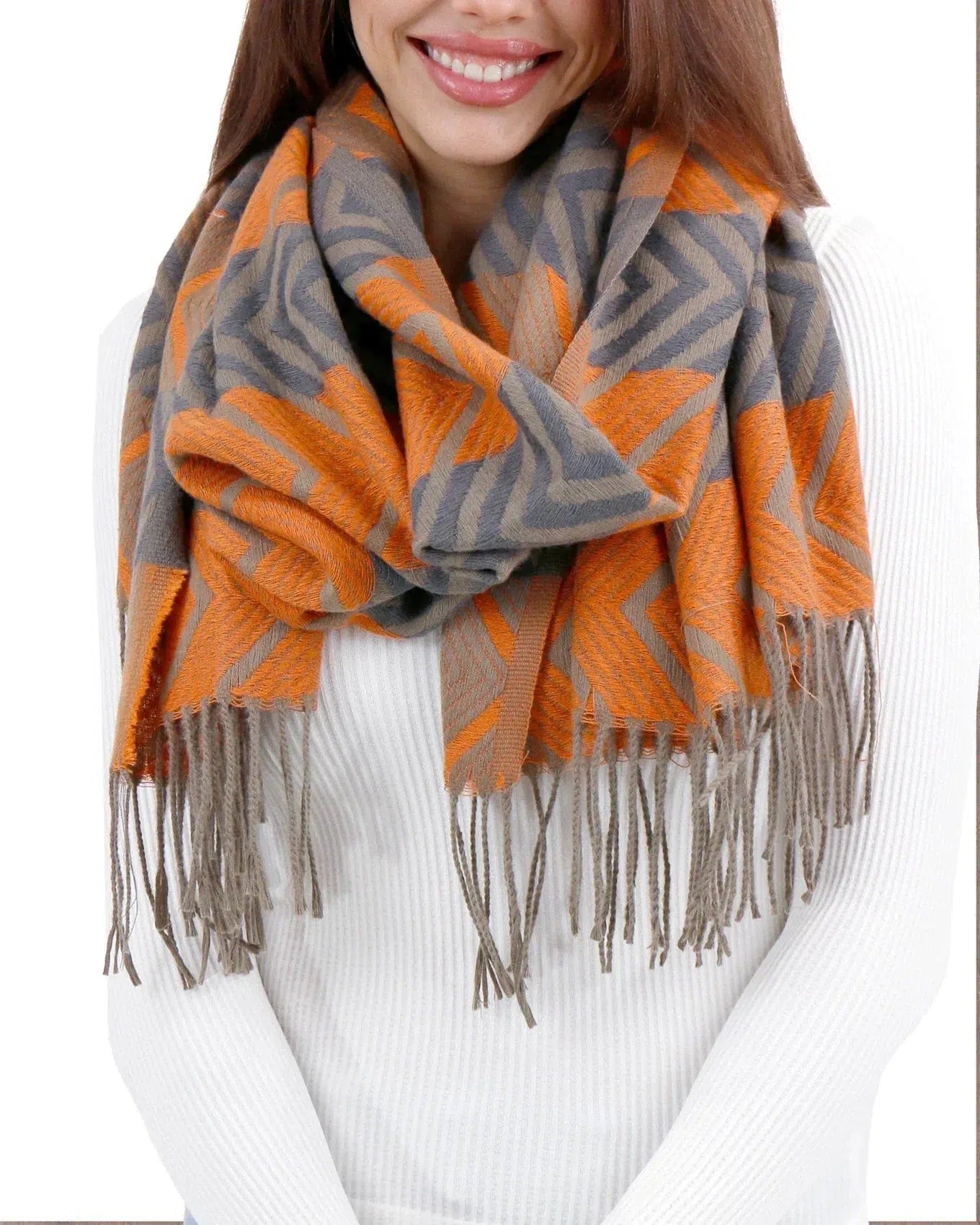 Chevron Scarf - Grey/Orange