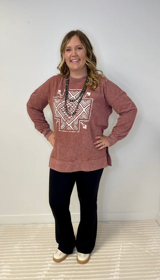 Mineral Wash Aztec Cross Top