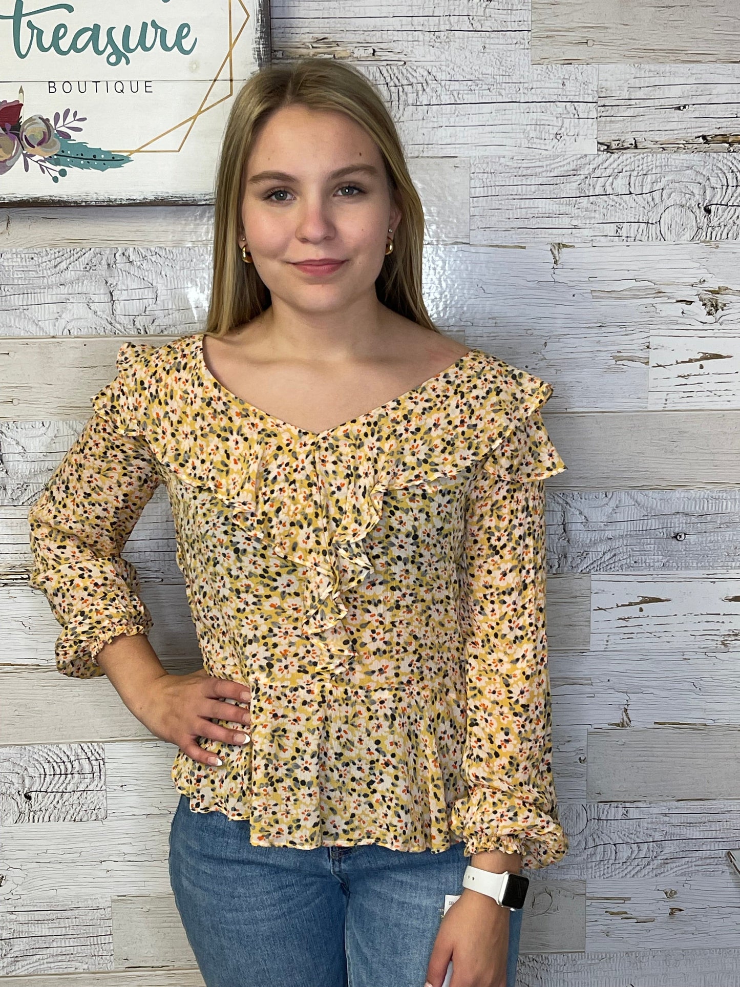 Front Flounce Hem Floral Top