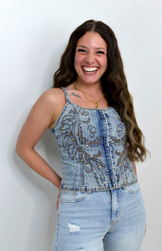 Smocked Denim Tank Top