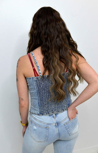 Smocked Denim Tank Top