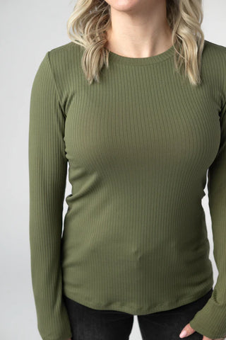 Reese Ribbed Long Sleeve Top - Olive
