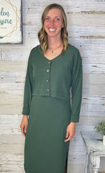 Green Ribbed Dress Set