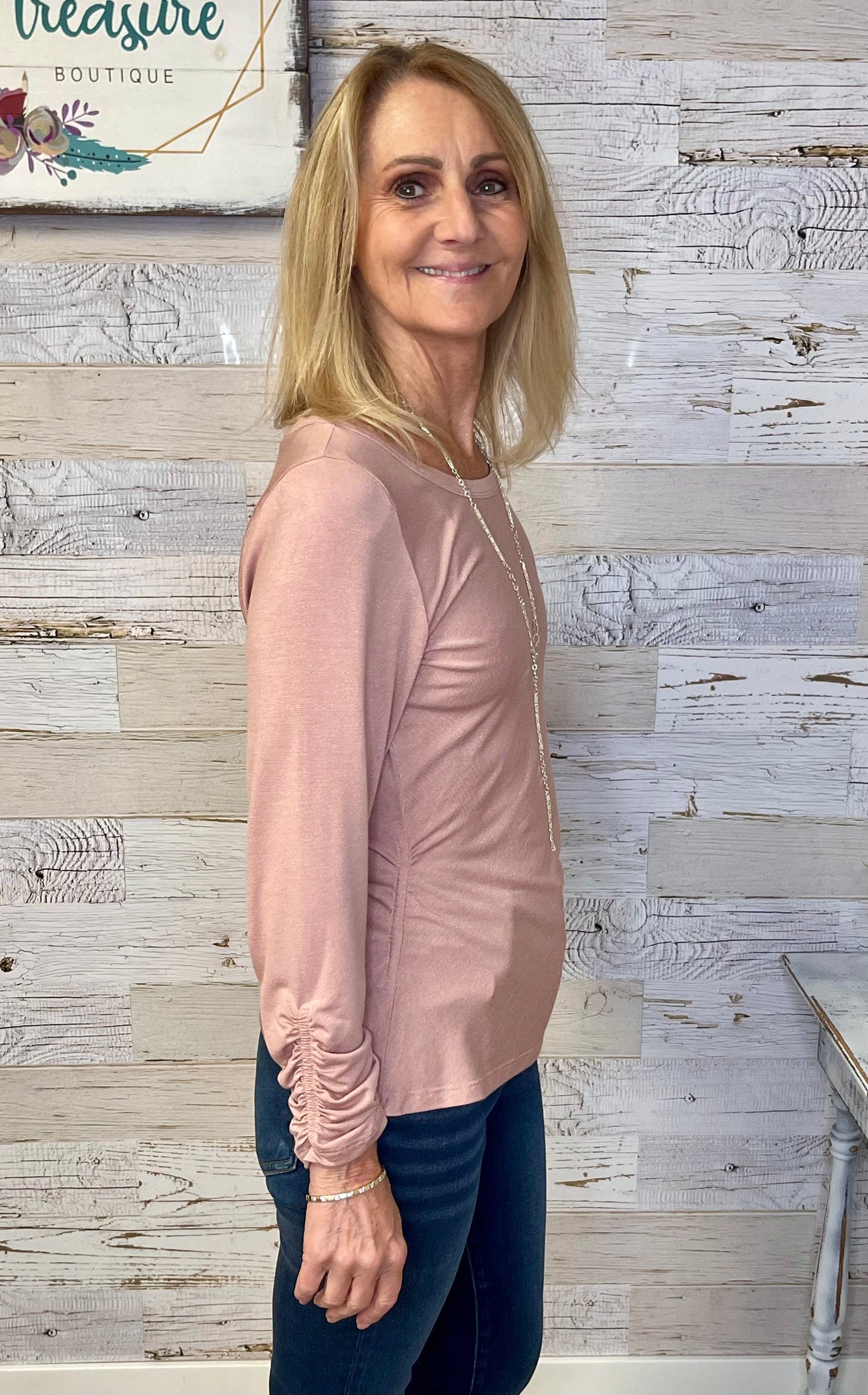 Dusty Pink Side Ruched Top