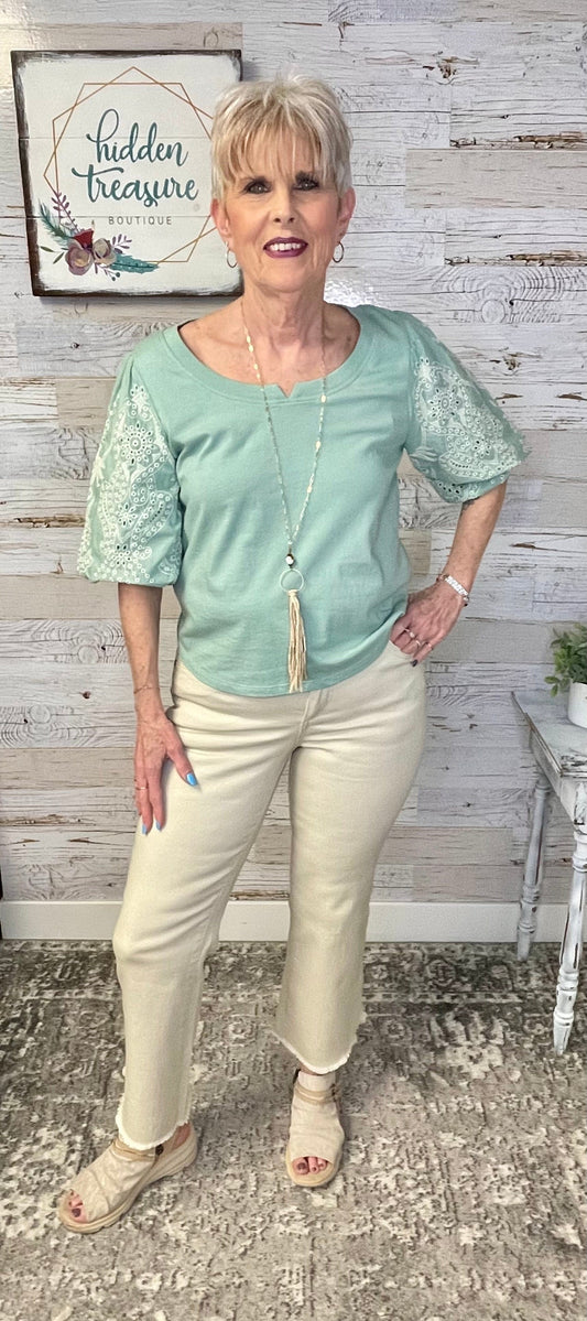 Embroidered Sleeve Top