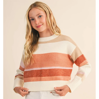 Crew Neck Girls Cream Stripe Sweater