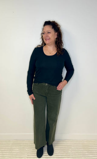 wide leg Kut from the Kloth green denim pant