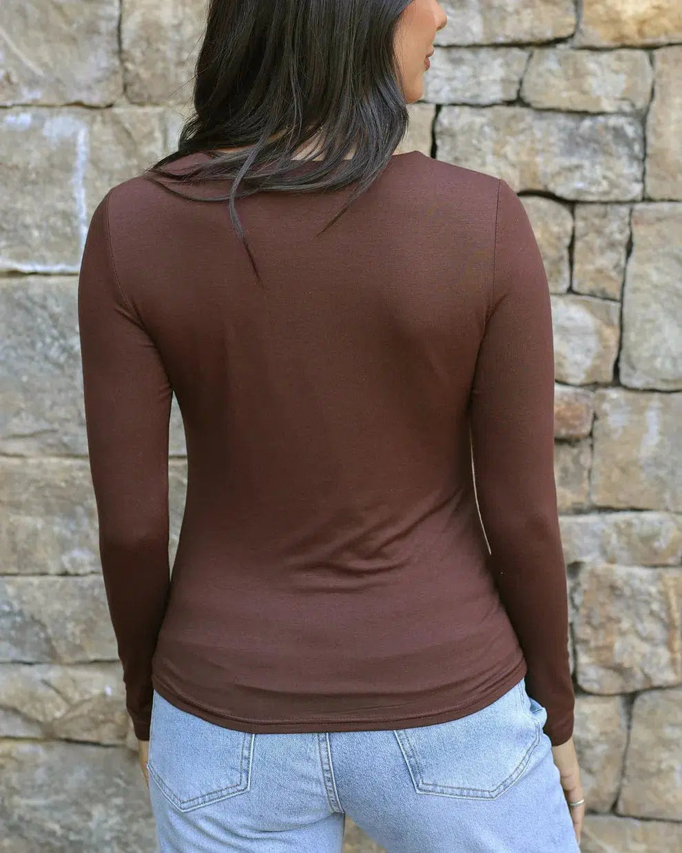 Modal V-Neck Tee - Brown