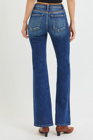 Leather Detail Bootcut Jeans