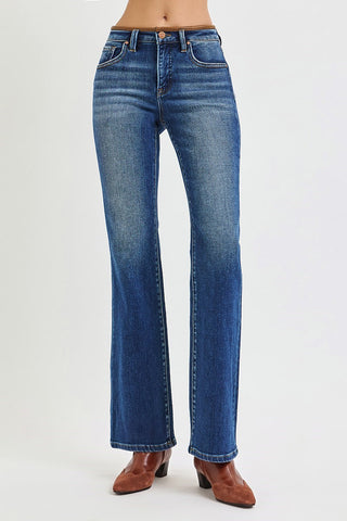 Leather Detail Bootcut Jeans