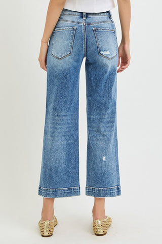 Mid Rise Crop Wide Leg Jeans