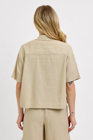 Oversized Cropped Linen Top - Tan