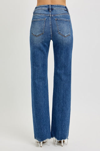 Wide Leg Raw Hem Tummy Control Jeans